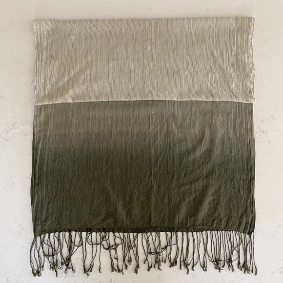 Striped Lightweight Ombre Fringed Wrap or Scarf Cream + Green - no tags - Picture 3 of 7